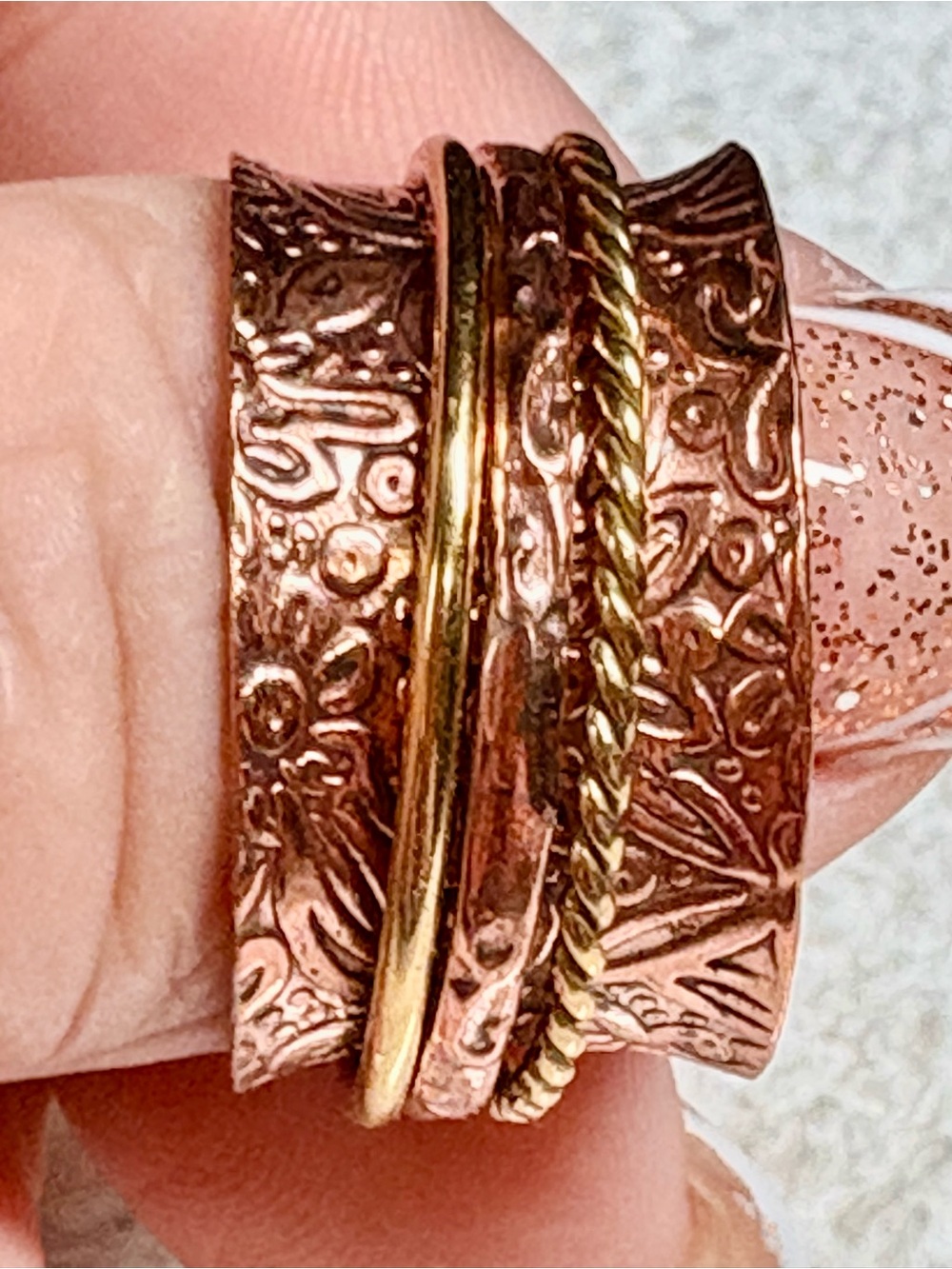 Elegant pure copper carved spinner/fidget Ring-ethnic